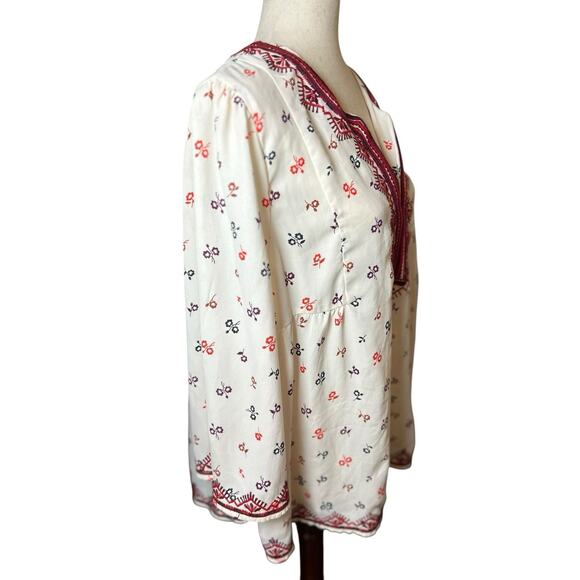 GAP Womens Boho Semi Sheer Floral Top Embroidered Blouse Ivory Peasant Fall - Picture 5 of 8